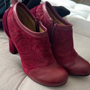 John Fluevog Rich Burgundy Ankle Booties